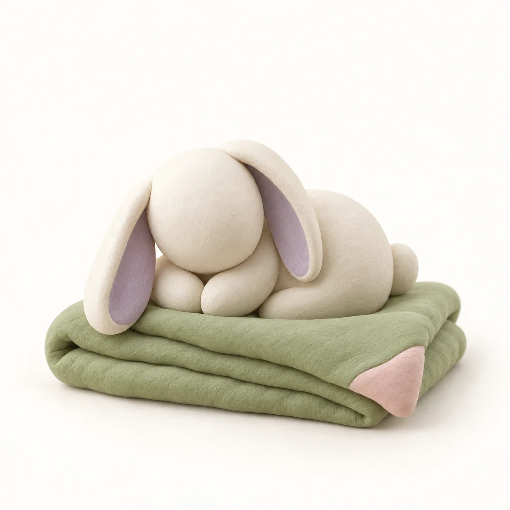 Un doudou et une couverture en pâte à modeler